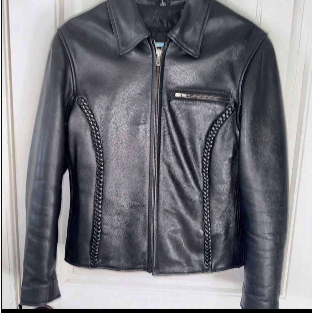 First Gear Classic Leather Lined Jacket Women’s Size Small S Motorcycle Biker